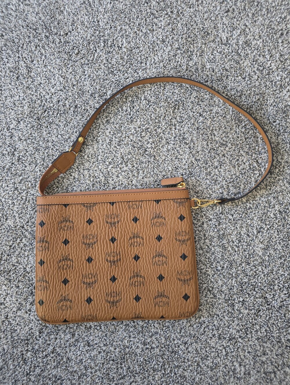 MCM Cognac Visetos Monogram Slim Shoulder Bag Pouch - Picture 2 of 10